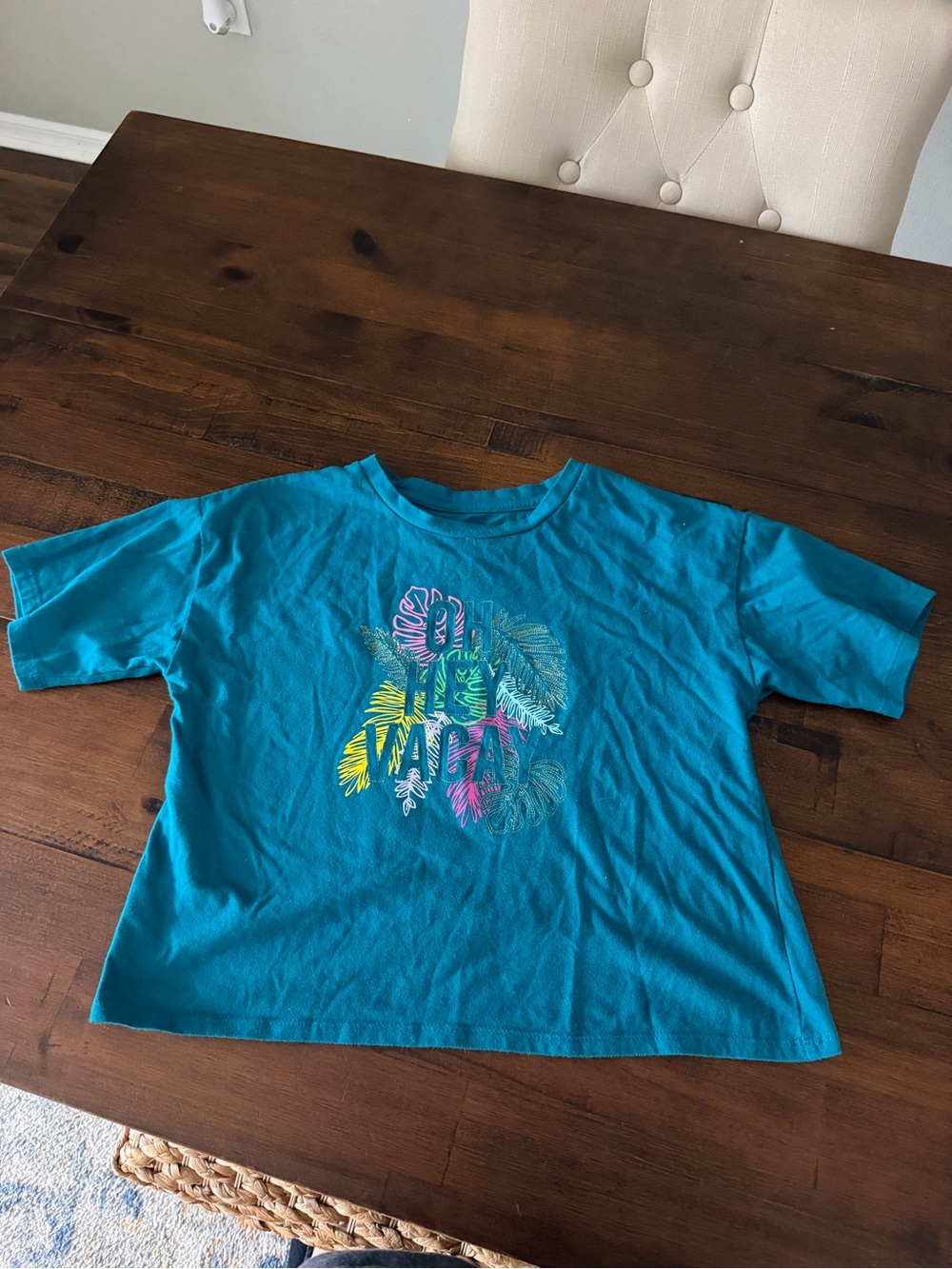 Girls' Teal Short Sleeve Tropical Graphic Tee